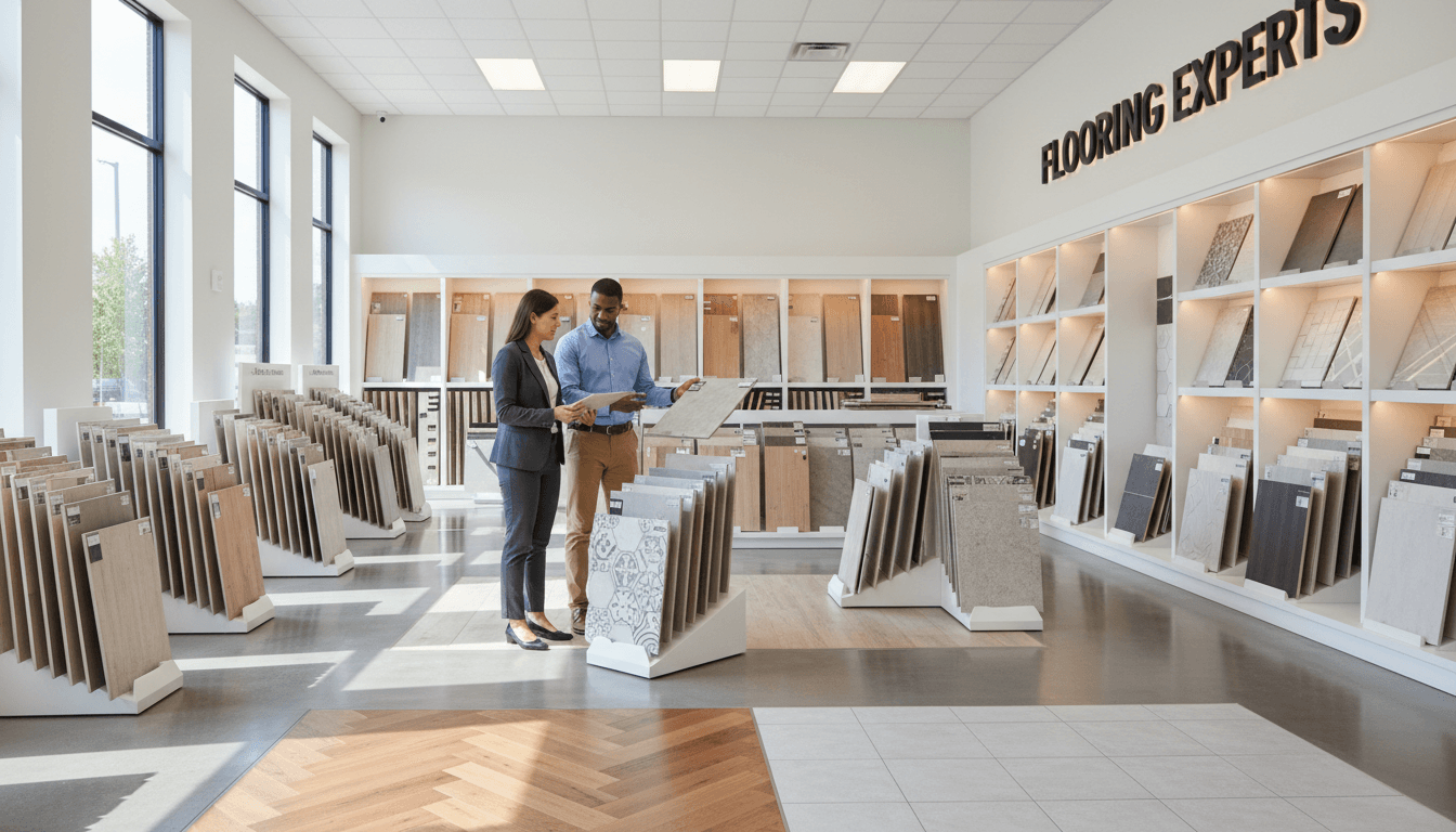 Sanpete Flooring showroom displaying premium hardwood, laminate, tile, and carpet flooring options
